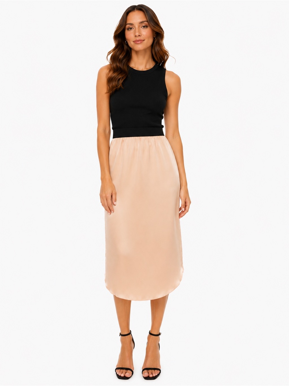 Wilfred by Aritzia Satin Midi Skirt Peach Blush Elastic Waist Size Medium